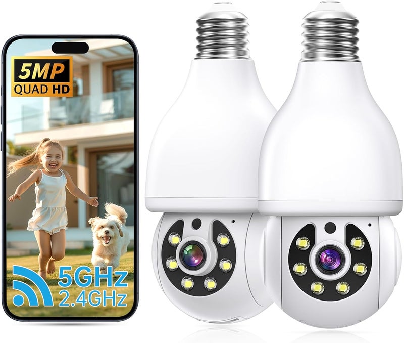 NoahTec 5MP Light Bulb Security Camera 5G&2.4G WiFi Security Cameras Wireless Outdoor Indoor,360°Bulb Cameras for Home Security Outside Indoor,Motion Detection and Alarm,Two-Way Talk 2 Pack (5MP) - Image 1
